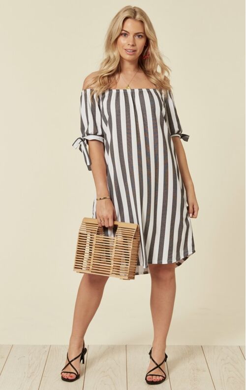 Black striped cold shoulder dress