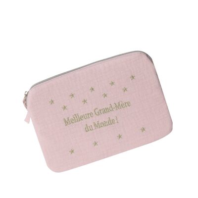 Pochette en Gaze de coton Meilleure grand mère du monde ! Rose