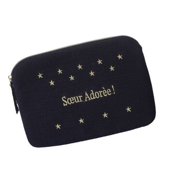 Pochette en Gaze de coton Soeur Adorée ! Bleu marine