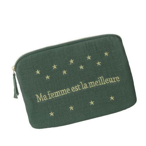 Pochette en Gaze de coton Ma femme est la meilleire ! Vert