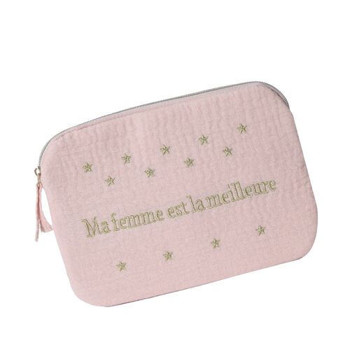 Pochette en Gaze de coton Ma femme est la meilleire ! Rose