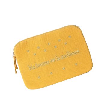 Pochette en Gaze de coton Ma femme est la meilleire ! Jaune