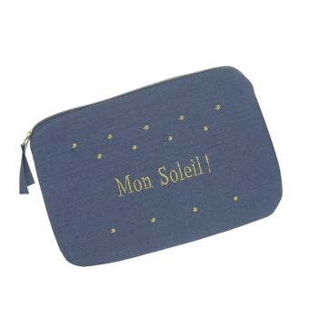 Pochette en Gaze de coton Mon Soleil ! Bleu marine 2