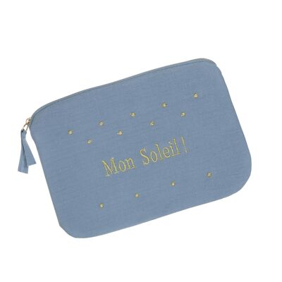 Pochette en Gaze de coton Mon Soleil ! Bleu clair