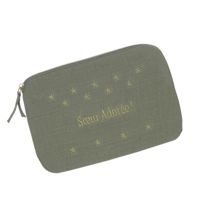 Pochette en Gaze de coton Soeur Adorée ! Khaki