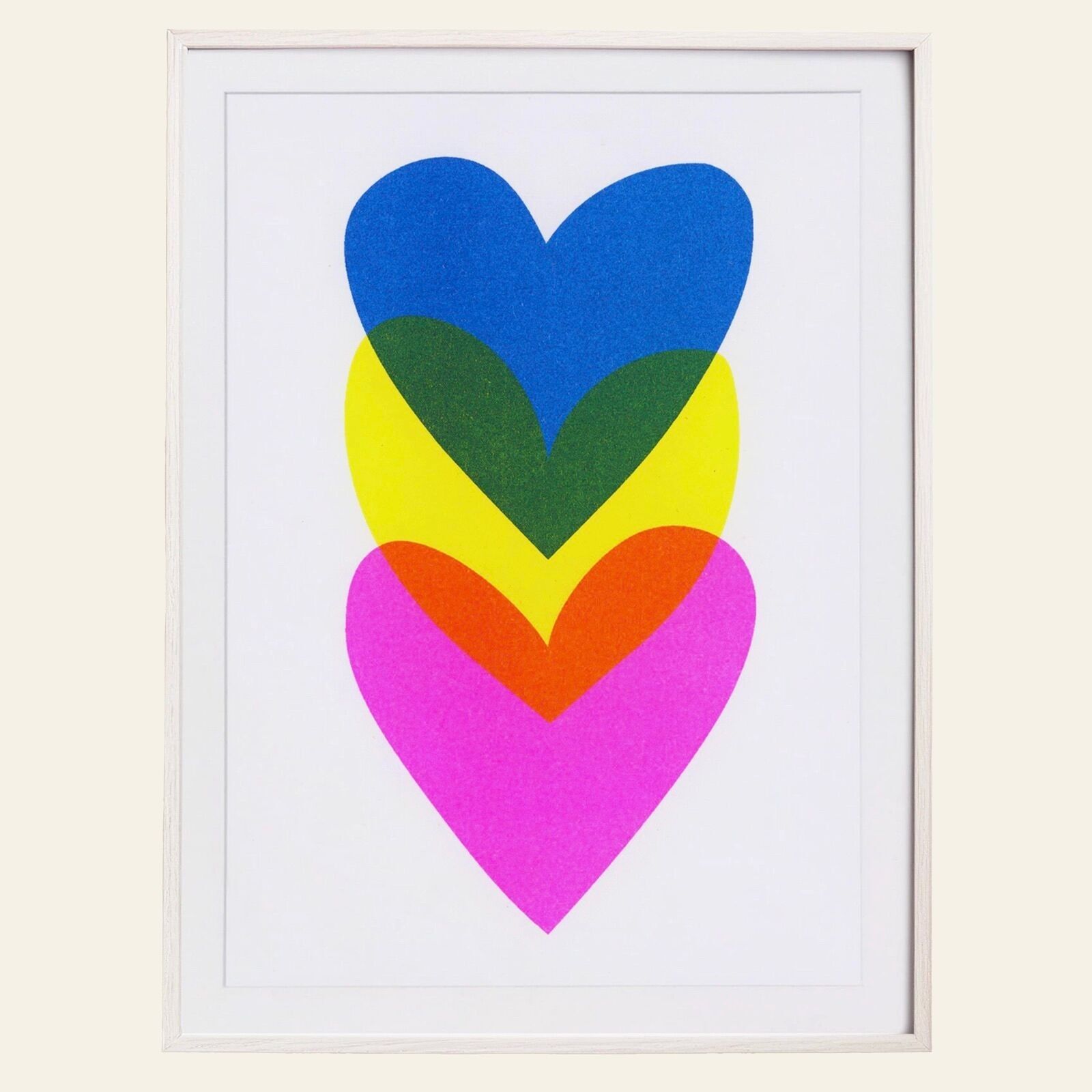 Risographie – Affiche imprimée – Cœurs – DIN A3