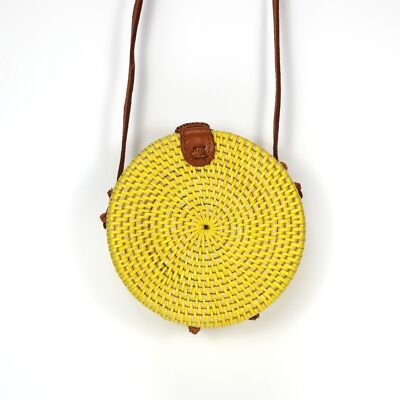 „Gelbe runde Rattan-Bali-Tasche 15 cm