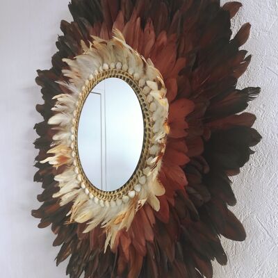 Sombrero Juju marrón y beige, espejo de 30 cm y conchas - 90 cm