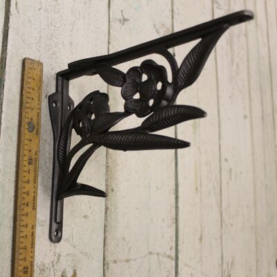 Shelf Wall Bracket 2 Flowers Antique Iron 8.0" x 8.5"