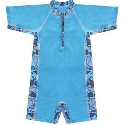 Blauer UV-Schutz-Neoprenanzug für Babys von Balinou mit Walmuster