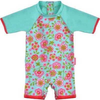 Moana baby girl's UV protection jumpsuit - turquoise and flowers