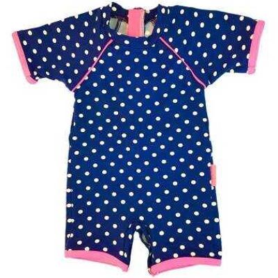 Combinaison anti UV bébé fille Marinella bleu marine à pois