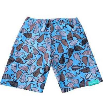 Balinou boys' blue anti-leak swim shorts with whale motifs