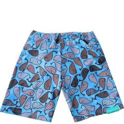 Balinou boys' blue anti-leak swim shorts with whale motifs