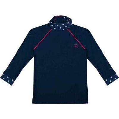 Marinella children's long-sleeved anti-UV t-shirt in navy with polka dots