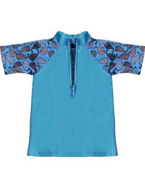 Tee shirt garçon anti UV Balinou manche courte bleu et baleines