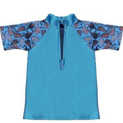 T-shirt blu a maniche corte anti-UV da ragazzo Balinou con balene