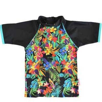 T-shirt neonato anti-UV Tropici colorati e fioriti