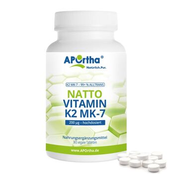 Natto Vitamine K2 MK-7 200 µg - 365 comprimés végétaliens - GRANDE BOÎTE 1