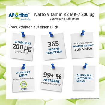 Natto Vitamine K2 MK-7 200 µg - 365 comprimés végétaliens - GRANDE BOÎTE 2