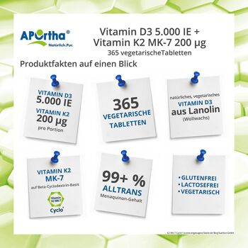Vitamine D3 5 000 UI + Natto Vitamine K2 MK-7 Cyclo® 200 µg - 365 comprimés végétariens 2