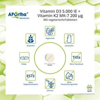 Vitamine D3 5 000 UI + Natto Vitamine K2 MK-7 Cyclo® 200 µg - 365 comprimés végétariens 3