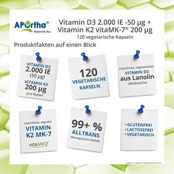 Vitamine D3 2 000 UI + Vitamine K2 vitaMK7® 200 µg - 120 gélules végétales 2