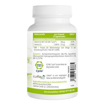 Vitamine D3 Vegan 5 000 UI + Vitamine K2 MK-7 Cyclo® 200 µg - 120 gélules 2