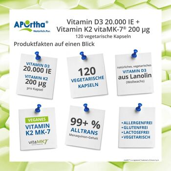 Vitamine D3 20 000 UI + Vitamine K2 vitaMK7® 200 µg - 120 gélules végétales 2