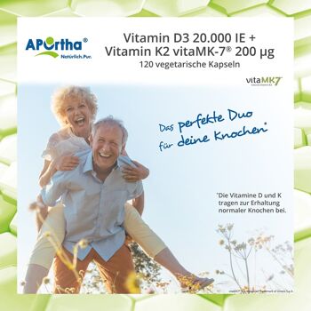 Vitamine D3 20 000 UI + Vitamine K2 vitaMK7® 200 µg - 120 gélules végétales 7