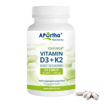 Vitamine D3 5 000 UI + Vitamine K2 MK-7 200 µg - 120 Capsules Végétariennes