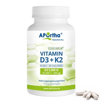 Vitamine D3 5 000 UI + Vitamine K2 MK-7 200 µg - 120 Capsules Végétariennes 1