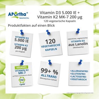 Vitamine D3 5 000 UI + Vitamine K2 MK-7 200 µg - 120 Capsules Végétariennes 2