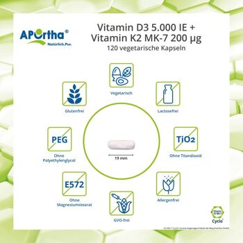 Vitamine D3 5 000 UI + Vitamine K2 MK-7 200 µg - 120 Capsules Végétariennes 3