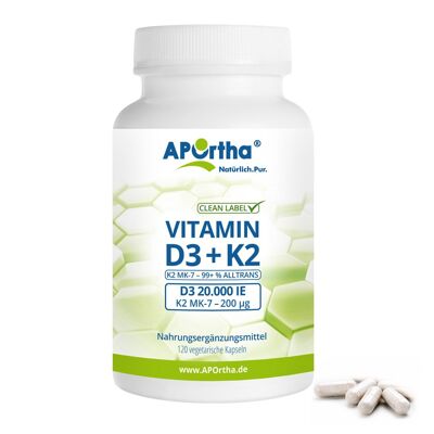 Vitamine D3 20 000 UI + Vitamine K2 MK-7 200 µg - 120 Capsules Végétariennes