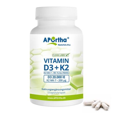 Vitamin D3 20.000 IE + Vitamin K2 MK-7 200 µg - 120 vegetarische Kapseln