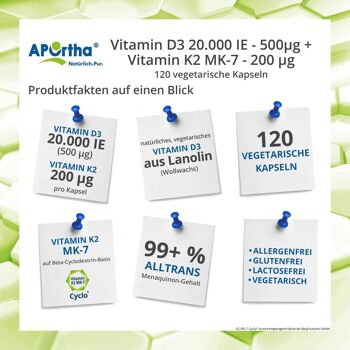 Vitamine D3 20 000 UI + Vitamine K2 MK-7 200 µg - 120 Capsules Végétariennes 2