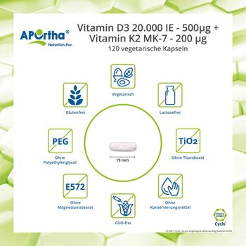 Vitamine D3 20 000 UI + Vitamine K2 MK-7 200 µg - 120 Capsules Végétariennes 3