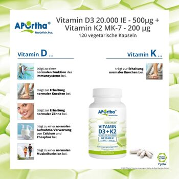 Vitamine D3 20 000 UI + Vitamine K2 MK-7 200 µg - 120 Capsules Végétariennes 4