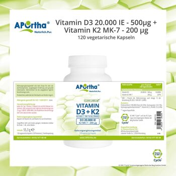 Vitamine D3 20 000 UI + Vitamine K2 MK-7 200 µg - 120 Capsules Végétariennes 5