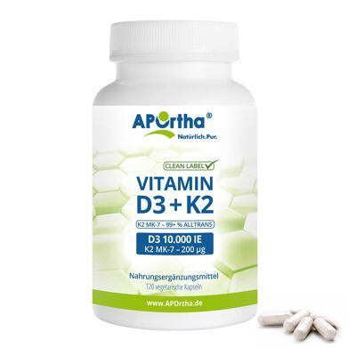 Vitamine D3 10 000 UI + Vitamine K2 MK-7 200 µg - 120 Capsules Végétariennes