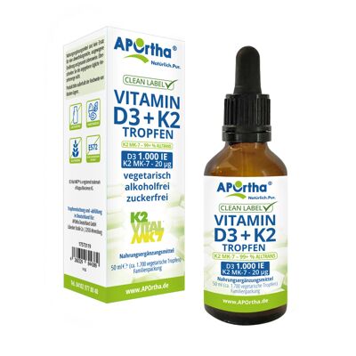 Vitamina D3 1000 UI + Vitamina K2VITAL® 20 µg por gota - aproximadamente 1700 gotas vegetarianas - 50 ml