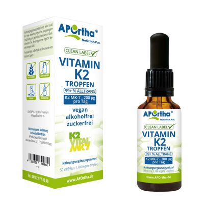 Gouttes de vitamine K2 MK-7 (K2VITAL®) - 50 ml - environ 1 700 gouttes végétaliennes