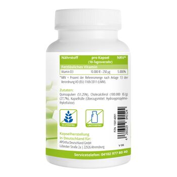 Vitamine D3 Dépôt 10 000 UI - 250 µg - 120 gélules végétales 2