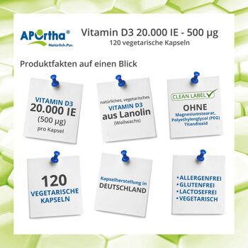 Vitamine D3 Dépôt 20 000 UI - 500 µg - 120 gélules végétales 2
