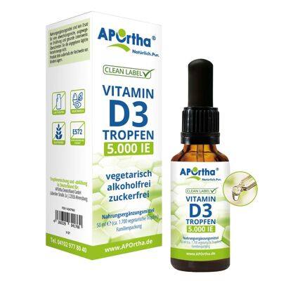 Vitamin D3 5,000 IU per drop - approx. 1,700 vegetarian drops - 50 ml