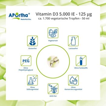 Vitamine D3 5 000 UI par goutte - environ 1 700 gouttes végétales - 50 ml 3