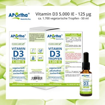 Vitamine D3 5 000 UI par goutte - environ 1 700 gouttes végétales - 50 ml 5