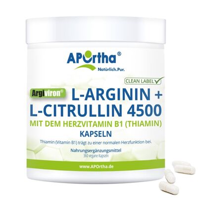 Argiviron® L-arginina + L-citrulina 4500 + vitamina B1 - 360 cápsulas veganas