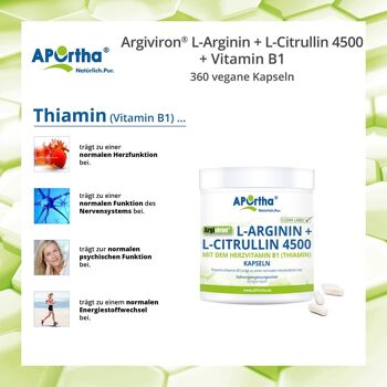 Argiviron® L-arginine + L-citrulline 4500 + vitamine B1 - 360 gélules végétaliennes 4